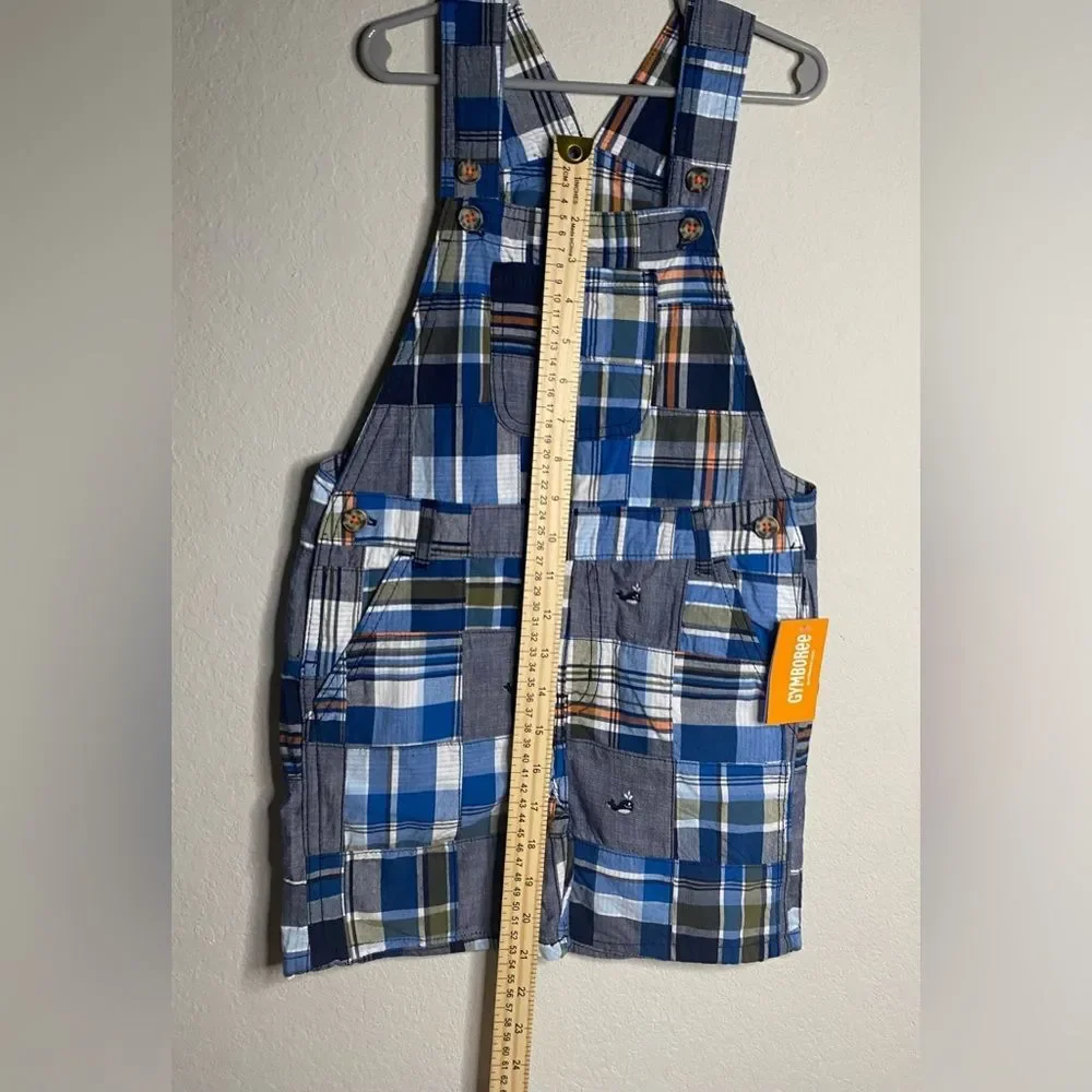 Gymboree NEW Toddler Boy Blue Plaid Patchwork Shortalls  Shorts Overalls 4T